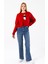 Kadın Bisiklet Yaka Kostümlü Ayıcık Nakışlı Triko Kazak Kırmızı - 2344 3