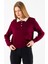 Kadın Polo Yaka Düğme Detaylı Triko Kazak Bordo - 25K 2546 4