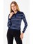 Kadın Polo Yaka Düğme Detaylı Çizgili Triko Body Lacivert - 2058 2