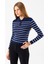 Kadın Polo Yaka Düğme Detaylı Çizgili Triko Body Lacivert - 2058 4