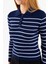 Kadın Polo Yaka Düğme Detaylı Çizgili Triko Body Lacivert - 2058 5