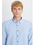 Tailored Slim Fit Dar Kesim Düğmeli Yaka Gofre Desenli Gömlek 4