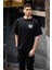 Unisex Bisiklet Yaka Baskılı Oversize T-Shirt - Siyah -Vlmr 3