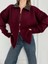 Deri Yakalı Pamuk Dokulu Çift Taraflı Çalışan Fermuar Ceket - Bordo -Vlmr 5