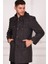 Erkek Palto Midi Boy Siyah-Antrasit %70 Yün %30 Polyester Uzun Kol 6