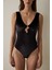 Siyah Deep V Velvet Bodysuit 3