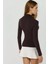 Kadın Ultra Yumuşak Slim Fit Dik Yaka Örme Üst Koyu Mocha Kahve 9