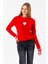 Kadın Bisiklet Yaka Kalp Detaylı Triko Kazak Kırmızı - 2358 5