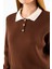Kadın Polo Yaka Düğme Detaylı Triko Kazak Kahverengi - 25K 2546 7