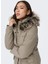 Açık Kahve Kadın Parka Kısa Model Dik Yaka Uzun Kol Günlük Kullanım 7
