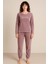 Kadın 13164-2807 Uzun Kol Kadife Pijama Takımı Lila 1