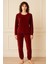 Kadın 13164-060 Uzun Kol Kadife Pijama Takımı Bordo 1