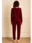 Kadın 13164-060 Uzun Kol Kadife Pijama Takımı Bordo 2