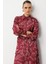 Bordo Desenli Kuşaklı Saten Uzun Gömlek Tunik 4