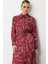 Bordo Desenli Kuşaklı Saten Uzun Gömlek Tunik 5