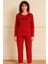 Kadın 13164-2792 Uzun Kol Kadife Pijama Takımı Kırmızı 1