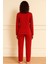 Kadın 13164-2792 Uzun Kol Kadife Pijama Takımı Kırmızı 2