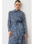 Mavi Desenli Kuşaklı Saten Uzun Gömlek Tunik 5