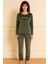 Kadın 13166-2782 Uzun Kol Kadife Pijama Takımı Yeşil 1