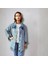 Patchwork Detaylı Uzun Denim Ceket, Kadın Kot Ceket, Mavi Kot Ceket 2