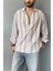 Uzun Kollu Keten Görünümlü Çizgili Gömlek 4