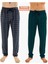 Erkek Pamuklu Ekose Yeşil & Antrasit 2'li Tek Alt Pijama - Mevsimlik Bay Unisex Pijama Altı 1