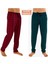 Erkek Pamuklu Ekose Bordo & Yeşil 2'li Tek Alt Pijama - Mevsimlik Bay Unisex Pijama Altı 1
