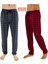 Erkek Pamuklu Ekose Bordo & Antrasit 2'li Tek Alt Pijama - Mevsimlik Bay Unisex Pijama Altı 1