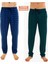 Erkek Pamuklu Ekose Yeşil & Indigo 2'li Tek Alt Pijama - Mevsimlik Bay Unisex Pijama Altı 1