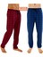 Erkek Pamuklu Ekose Bordo & Indigo 2'li Tek Alt Pijama - Mevsimlik Bay Unisex Pijama Altı 1