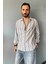 Uzun Kollu Keten Görünümlü Çizgili Gömlek 1