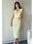 Drapeli Aksesuarlı Sarı Midi Elbise 6