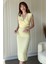 Drapeli Aksesuarlı Sarı Midi Elbise 7