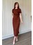 Bağlamalı Midi Modal Kahverengi Elbise 1