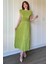 Vatkalı Krinkıl Midi Bel Detaylı Yeşil Elbise 1