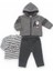 Kr Kıds Erkek Bebek 3’lü Kombin – Gri Örgü Kapüşonlu Hırka, Çizgili Ayıcık Baskılı T-Shirt ve Eşofman Altı 1