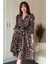 Leopar Desenli Tokalı Kemerli Kısa Fırfırlı Elbise 4