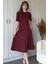 Kısa Kollu Kemerli Etekleri Volanlı Midi Bordo Elbise 7