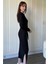 Bağlamalı Modal Uzun Kollu Midi Siyah Elbise 6