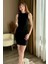 Drapeli Mini Siyah Elbise 3