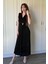 Kruvaze Yaka Krinkıl Midi Tokalı Siyah Elbise 6