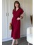 Keten Gömlek Bordo Elbise 5