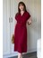 Keten Gömlek Bordo Elbise 8