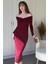 Omuz Detaylı Vücudu Saran Midi Bordo Elbise 8