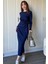 Bağlamalı Modal Uzun Kollu Midi Lacivert Elbise 2