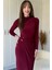 Aksesuar Detaylı Boyunlu Midi Bordo Elbise 1