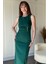 Taş Detaylı Yırtmaçlı Drapeli Yeşil Elbise 3