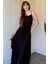 Önden Yırtmaçlı Viskon Siyah Elbise 4