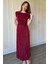 Vatkalı Krinkıl Midi Bel Detaylı Bordo Elbise 2