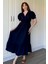 Lacivert Müslin Kumaş Kısa Kol Elbise 4